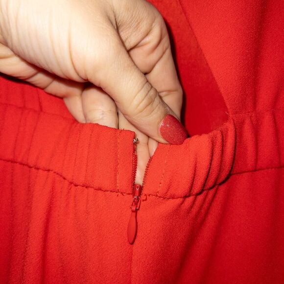 New J. Crew Bright‎ Cerise Red Ruffle Crape Jumpsuit Size 0 - Picture 8 of 13